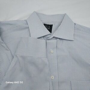 Jos. A. Bank Traveler Dress Shirt Mens 16.5 34 Tailored Fit Blue White Check
